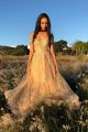 Stunning A Line Long Champagne Lace Appliques Prom Evening Dress Off The Shoulder