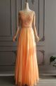 Stunning A Line Long Orange Chiffon Beaded Prom Evening Dress