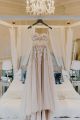 Stunning A Line Sweetheart Champagne Tulle Beaded Wedding Dress With Appliques Buttons