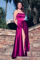 Stunning Long A Line Fuchsia Prom Party Dress With Side Slit Strapless
