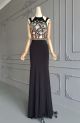 Stunning Mermaid High Neck Open Back Long Black Jersey Floral Prom Evening Dress With Cutouts