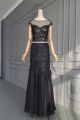 Stunning Mermaid Long Lace Chiffon Crystal Beaded Prom Evening Dress With Cap Sleeves