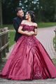 Stunning Puffy Ball Gown Off The Shoulder Red Wedding Dress With Appliques