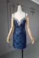 Stunning Sheath Short Mini Navy Blue Lace Crystal Beaded Prom Cocktail Dress With Criss Cross Straps
