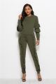 Two Piece Set Women Sport Suits Scoop Long Sleeve Pencil Pants Olive Green Autunm Jogging Outfits