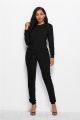 Two Piece Set Women Sport Suits Scoop Long Sleeve Pencil Pants Ruffled Black Jogging Outfits