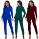 Two Piece Set Women Sport Suits Scoop Long Sleeve Pencil Pants Ruffled Teal Jogging Outfits