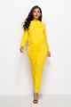 Two Piece Set Women Sport Suits Scoop Long Sleeve Pencil Pants Ruffled Yellow Jogging Outfits