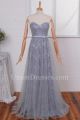 Beautiful A Line Sweetheart Grey Lace Tulle Prom Evening Dress With Bow