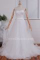 Chic A Line Sweetheart Corset Pleated White Tulle Wedding Dress With Bow Belt