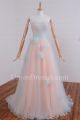 Beautiful A Line Sweetheart Corset Pleated Aqua Peach Tulle Prom Evening Dress With Flowers Crystals