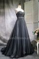 A Line Sweetheart Corset Pearl Beaded Belt Black White Tulle Two Tone Prom Evening Dress With Flowers 