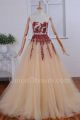 A Line Sweetheart Beaded Burgundy Appliques Champagne Tulle Two Tone Prom Evening Dress