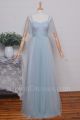 Elegant A Line Sweetheart Spaghetti Straps Cap Sleeve Pleated Light Blue Tulle Bridesmaid Evening Dress 