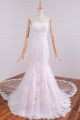 Chic Mermaid Strapless White Lace Pink Satin Wedding Dress With Bow