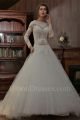 Elegant Ball Gown Long Sleeve Keyhole In Back Beaded Lace Ivory Tulle Wedding Dress