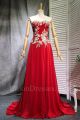 A Line Sweetheart Corset Beaded Lace Red Prom Evening Dress