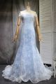 Mermaid Sweetheart White Lace Blue Satin Prom Evening Dress With Wrap