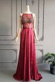 Unique See Through Long A Line Burgundy Silk Beaded Special Occasion Party Dress With Slit