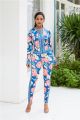 V Neck Long Sleeve Printed Woman Clothing Two Piece Suit 