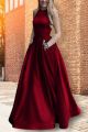 Vintage Burgundy Ball Gown Prom Party Dress High Neck Open Back With Crystals