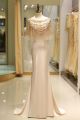 Vintage Long Mermaid Champagne Beaded Prom Evening Dress With Cape
