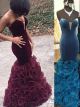 Vintage Long Mermaid Prom Party Dress Sweetheart Grape Velvet And Organza Ruffles