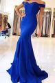 Vintage Long Mermaid Royal Blue Prom Party Dress Off The Shoulder Sleeveless
