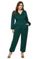 Women V Neck Long Sleeves Classic Fashion Jumpsuit Plus Size Overalls Teal Bodysuit Wide Leg Romper