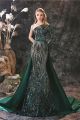 Wonderful Mermaid One Shoulder Long Sleeve Sequined Green Prom Evening Dress With Court Train