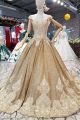 Gorgeous Ball Gown Sweetheart Corset Cap Sleeve Keyhole In Back Sequined Gold Wedding Dress 
