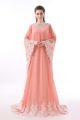 Elegant long Bolero Shawl Jacket Peach Chiffon Appliqued Dubai Abaya Kaftan Arabic Evening Dress With Crystals