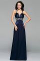 Sexy Sheath Halter Low Back High Slit Crystal Beaded Navy Blue Prom Evening Dress