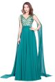 Elegant A Line V Neck Crystal Beaded Appliques Turquoise Chiffon Prom Evening Dress