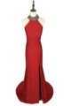 Graceful Mermaid Halter Sheer Back High Slit Crystal Beaded Red Prom Evening Dress 